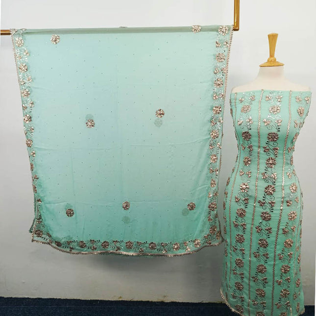 Handmade Gotta and Mukesh Work Chiffon 2PC Unstitched