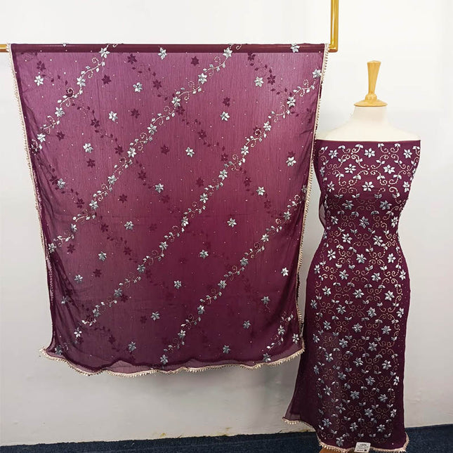 Handmade Gotta and Mukesh Work Chiffon 2PC Unstitched