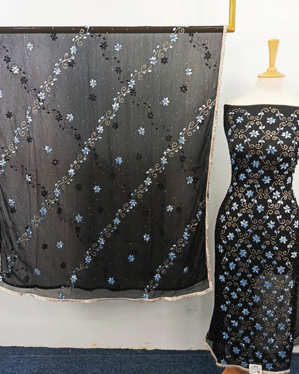 Handmade Gotta and Mukesh Work Chiffon 2PC Unstitched