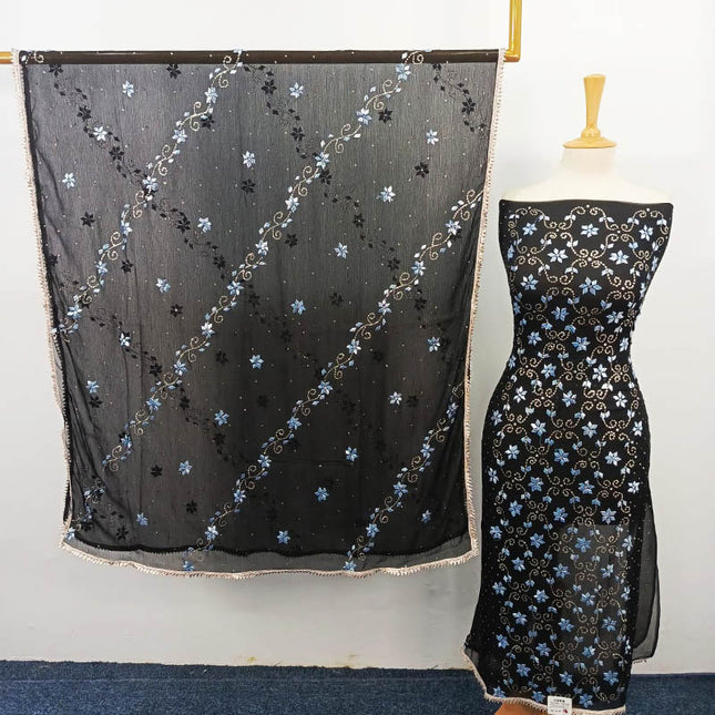 Handmade Gotta and Mukesh Work Chiffon 2PC Unstitched