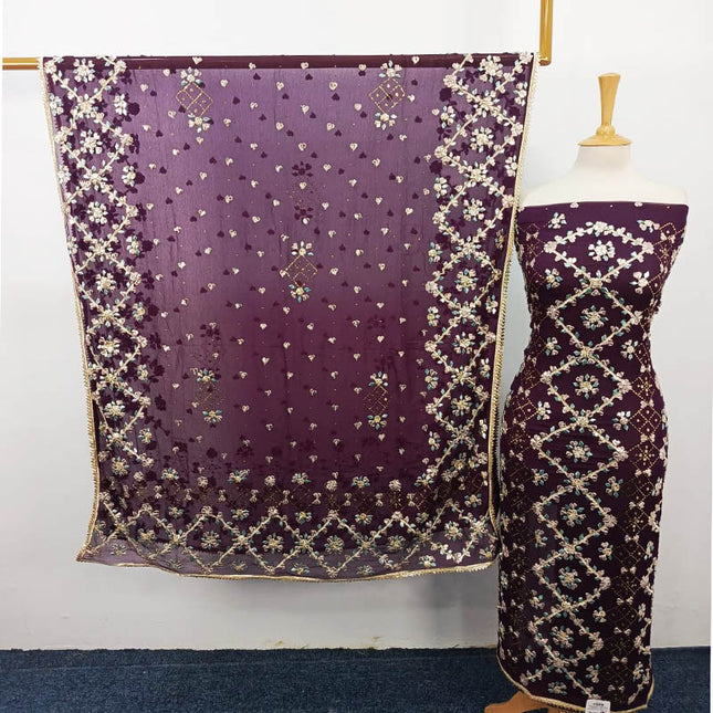 Handmade Gotta and Mukesh Work Chiffon 2PC Unstitched