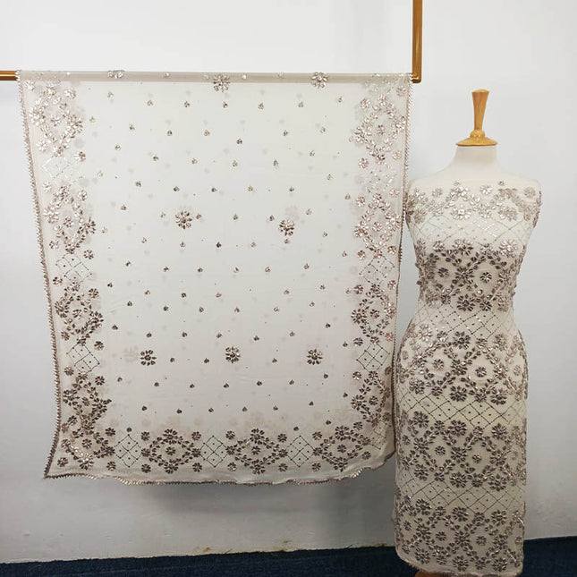 Multi Colour Gotta And Mukesh Work Chiffon 2PC Unstitched