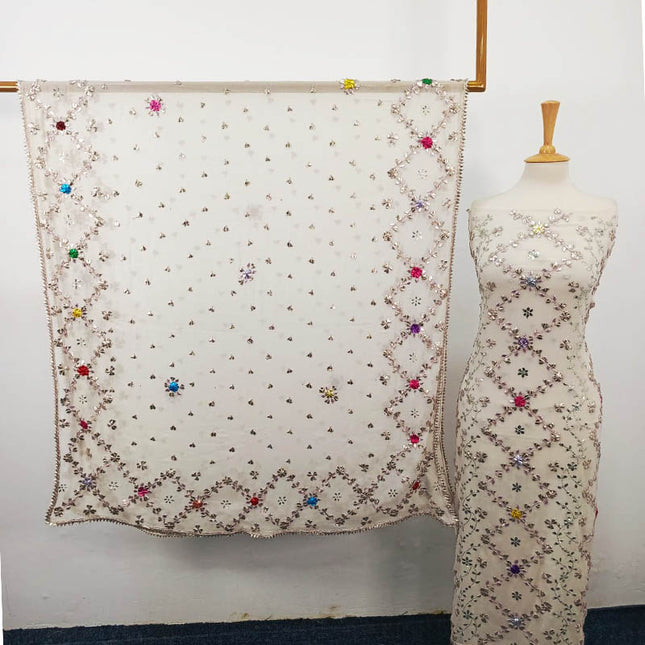 Multi Colour Gotta And Mukesh Work Chiffon 2PC Unstitched