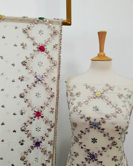 Multi Colour Gotta And Mukesh Work Chiffon 2PC Unstitched