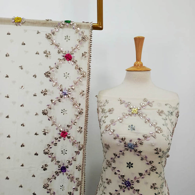 Multi Colour Gotta And Mukesh Work Chiffon 2PC Unstitched