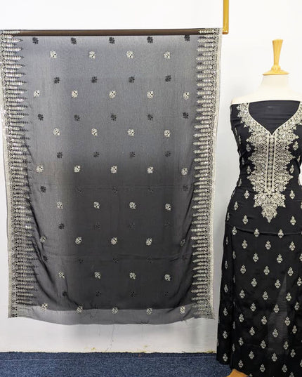 Embroidered Raw Silk with Chiffon Dupatta 3PC Unstitched