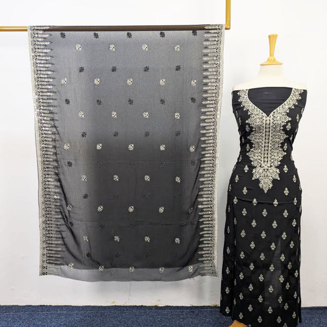 Embroidered Raw Silk with Chiffon Dupatta 3PC Unstitched