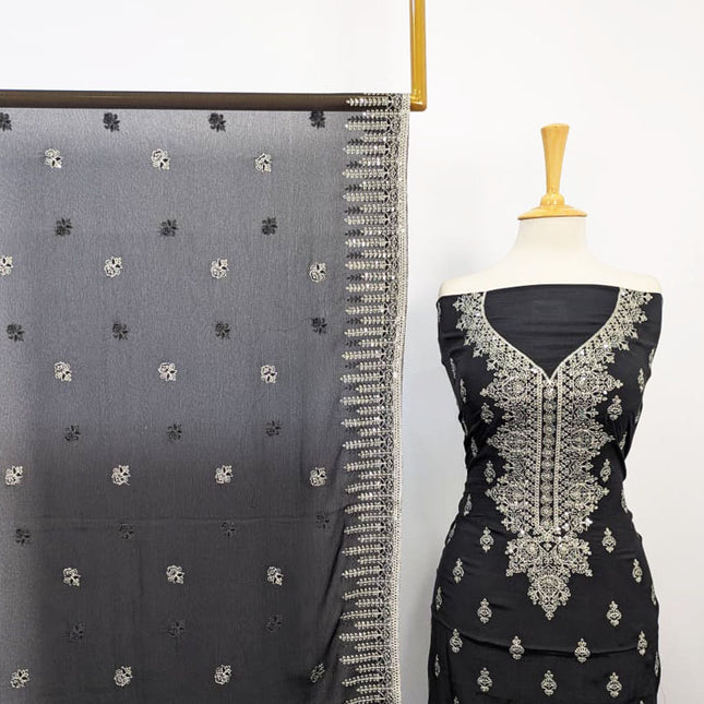 Embroidered Raw Silk with Chiffon Dupatta 3PC Unstitched