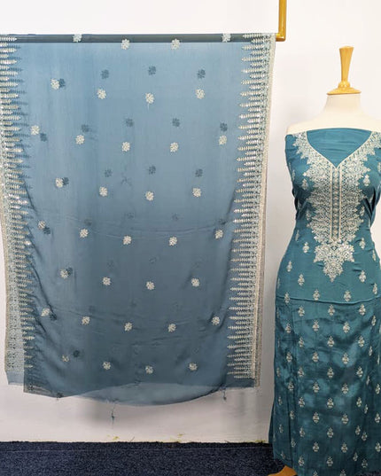 Embroidered Raw Silk with Chiffon Dupatta 3PC Unstitched