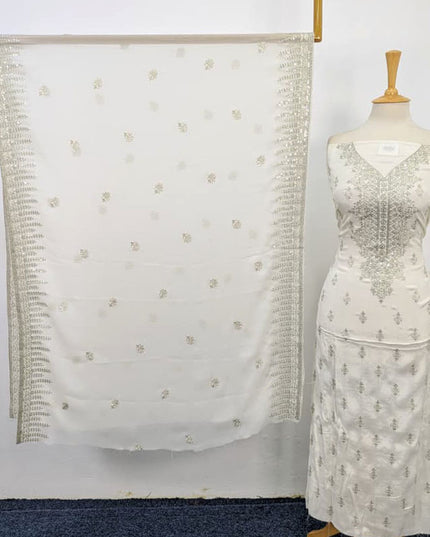 Embroidered Raw Silk with Chiffon Dupatta 3PC Unstitched