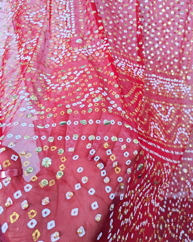 Chiffon Block Print with Mirror Sitara Work Dupatta (Ready To Wear)