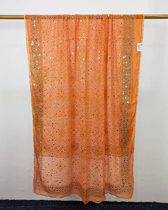 Fancy Chiffon Block Print with Mirror Sitara Work Dupatta