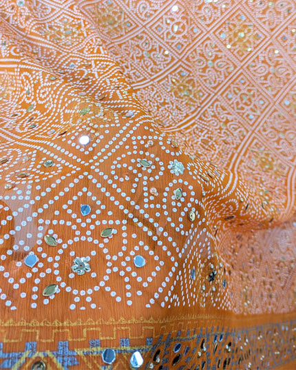 Fancy Chiffon Block Print with Mirror Sitara Work Dupatta