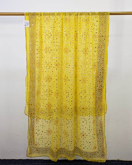 Fancy Chiffon Block Print with Mirror Sitara Work Dupatta