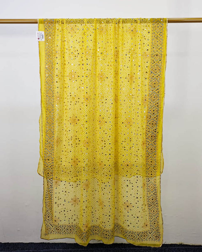 Fancy Chiffon Block Print with Mirror Sitara Work Dupatta