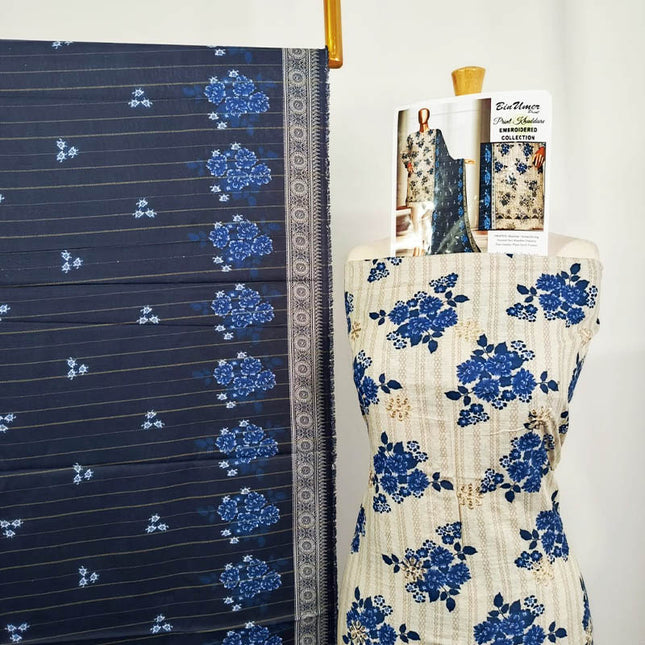 Embroidered Printed Khaddar 3PC Unstitched  - Bin Umer