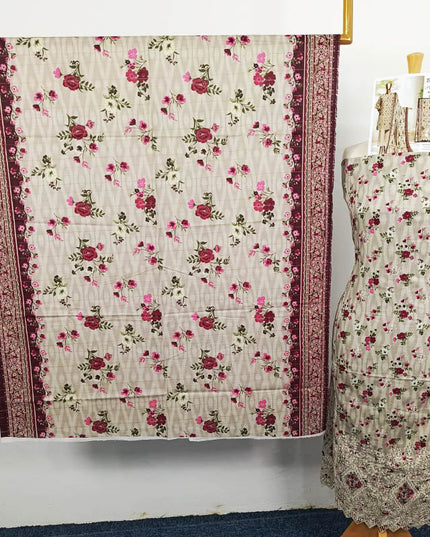 Embroidered Printed Khaddar 3PC Unstitched  - Bin Umer