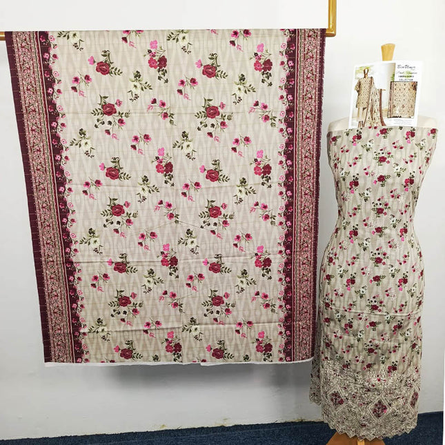 Embroidered Printed Khaddar 3PC Unstitched  - Bin Umer