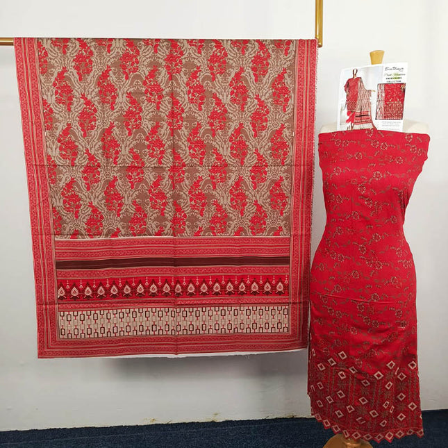 Embroidered Printed Khaddar 3PC Unstitched  - Bin Umer