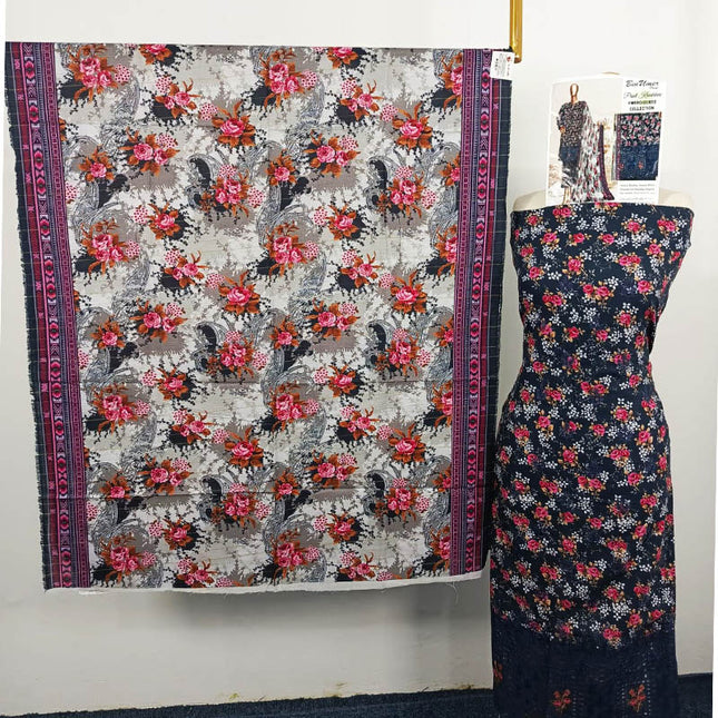 Embroidered Printed Khaddar 3PC Unstitched  - Bin Umer