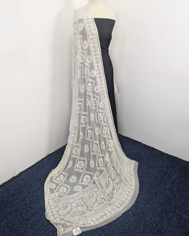 Dyeable Pure China Crinkle with Handmade Shadow Work Dupatta