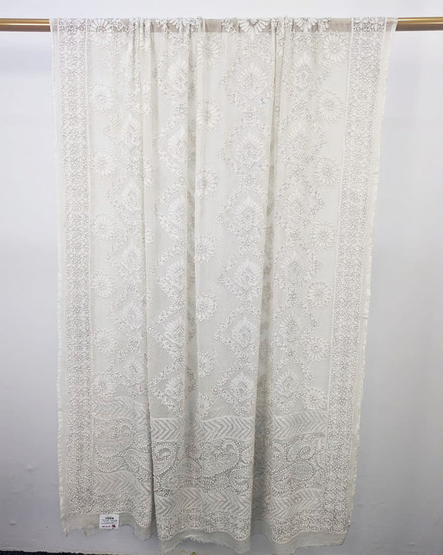 Dyeable Pure China Crinkle with Handmade Shadow Work Dupatta