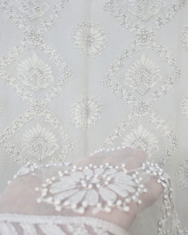 Dyeable Pure China Crinkle with Handmade Shadow Work Dupatta