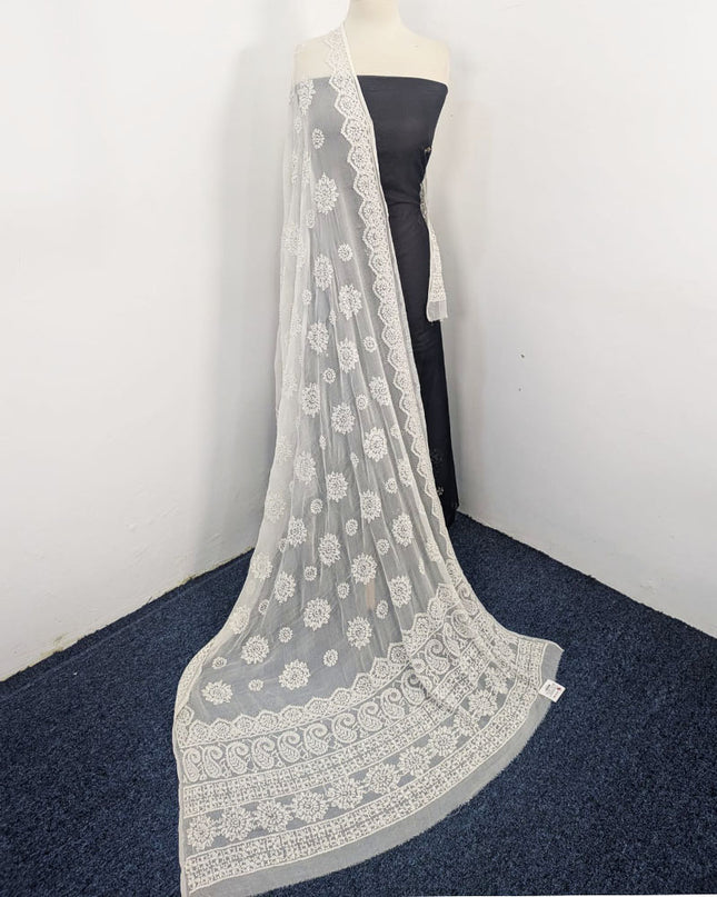 Pure China Crinkle with Handmade Shadow Work Dyeable Dupatta