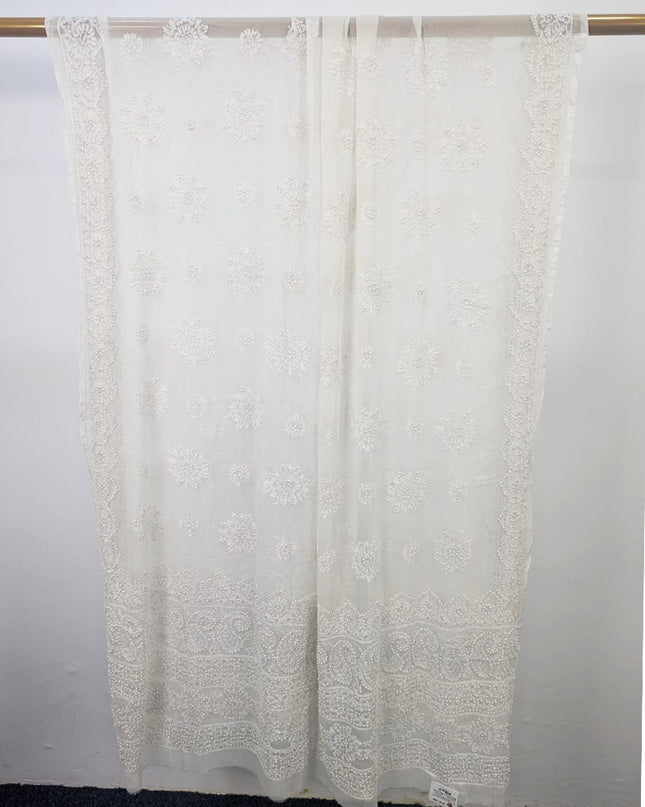 Pure China Crinkle with Handmade Shadow Work Dyeable Dupatta