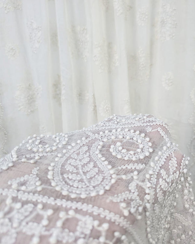 Pure China Crinkle with Handmade Shadow Work Dyeable Dupatta