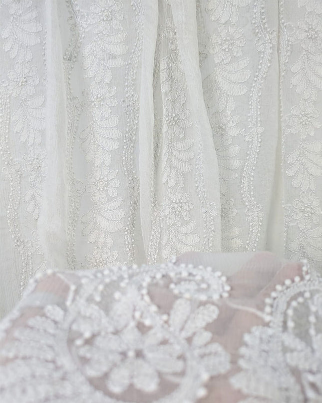 Fancy Pure China Crinkle with Shadow Work Dyeable Dupatta