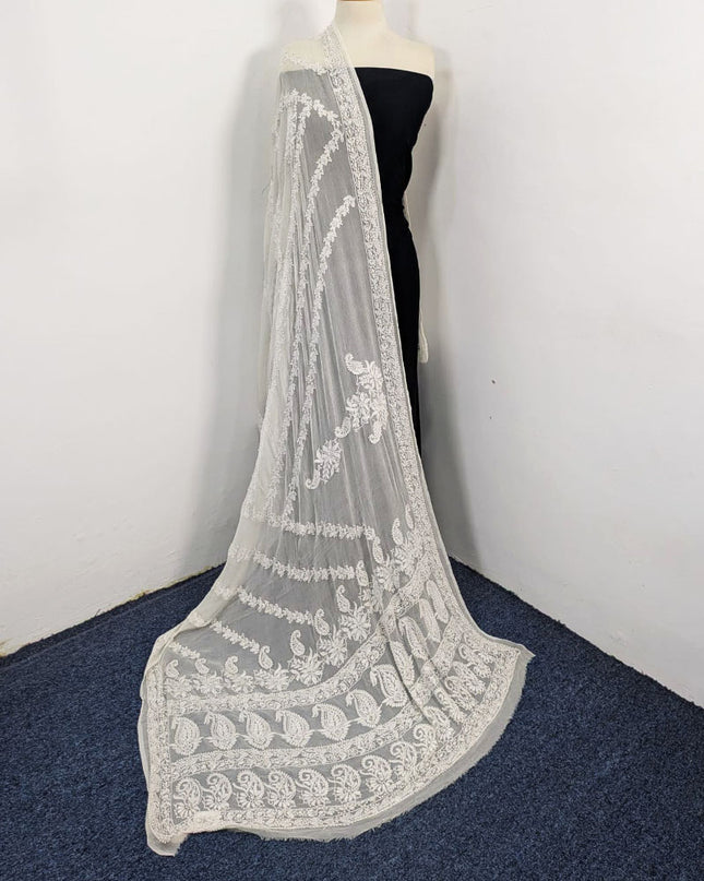 Pure China Crinkle with Handmade Shadow Work Dyeable Dupatta