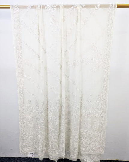 Pure China Crinkle with Handmade Shadow Work Dyeable Dupatta