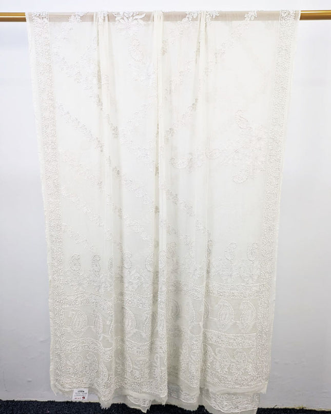 Pure China Crinkle with Handmade Shadow Work Dyeable Dupatta