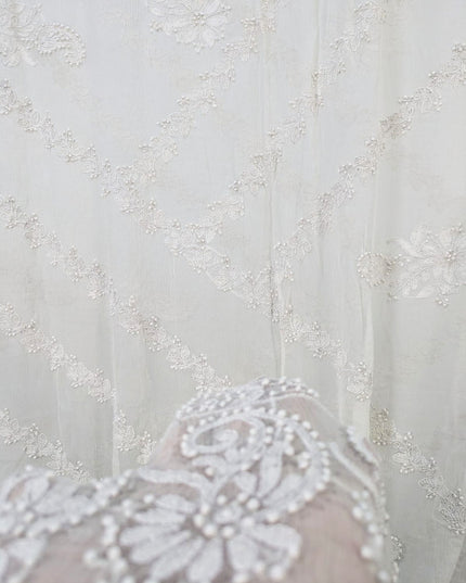 Pure China Crinkle with Handmade Shadow Work Dyeable Dupatta