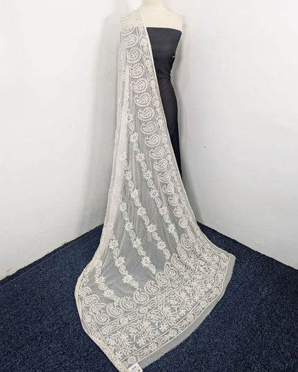 Dyeable Pure China Crinkle with Handmade Shadow Work Dupatta