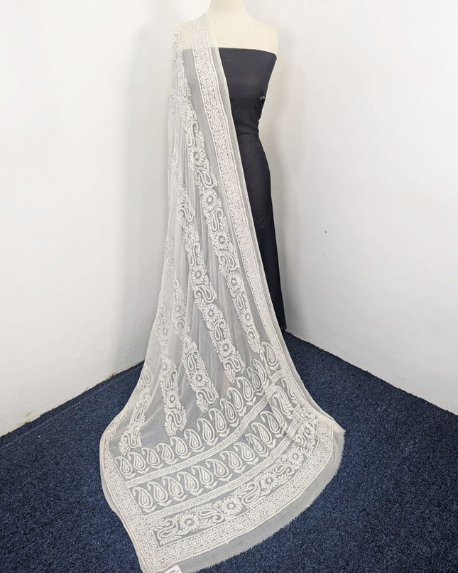 Pure China Crinkle with Handmade Shadow Work Dyeable Dupatta