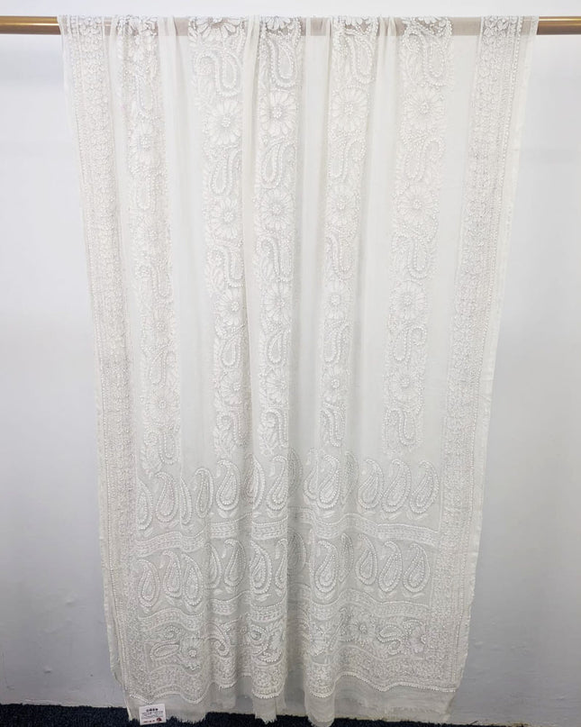 Pure China Crinkle with Handmade Shadow Work Dyeable Dupatta