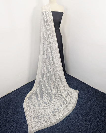 Fancy Pure China Crinkle with Shadow Work Dyeable Dupatta
