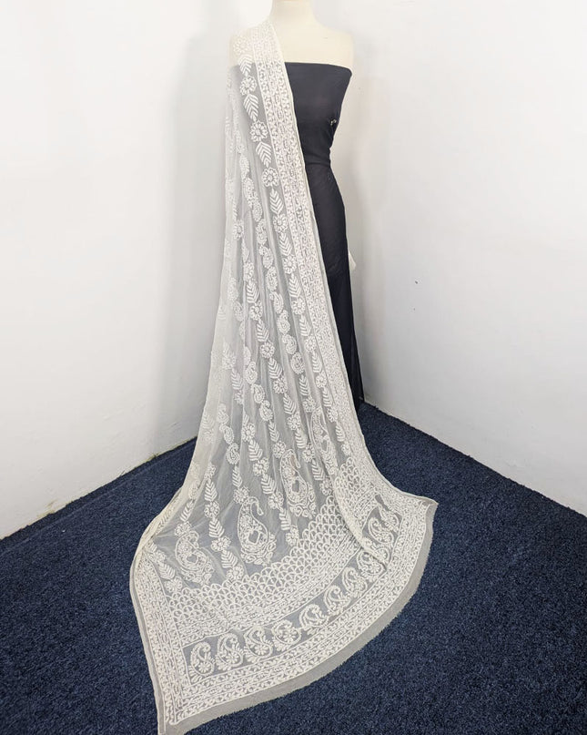 Fancy Pure China Crinkle with Shadow Work Dyeable Dupatta