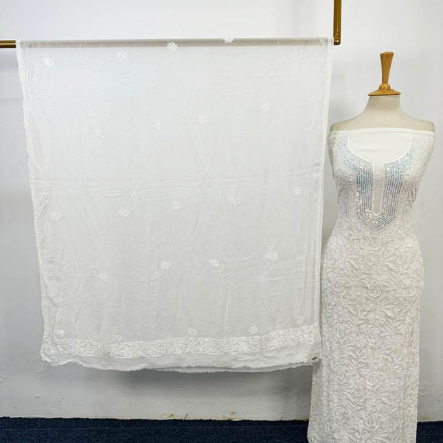 Indian Chiffon with Chikankari + Sitara Pearl Work 2PC Unstitched