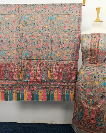 Embroidered Kani Silk Wool 3PC Unstitched