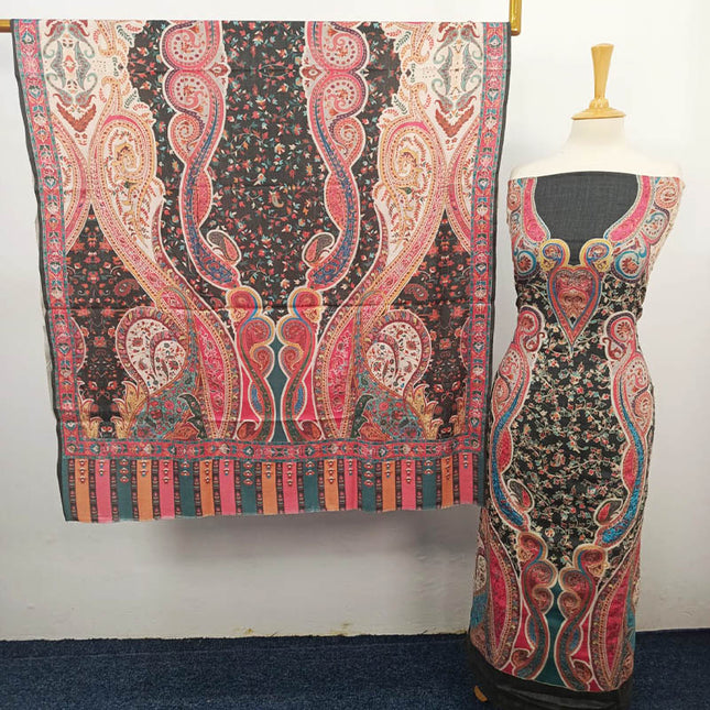 Embroidered Kani Silk Wool 3PC Unstitched