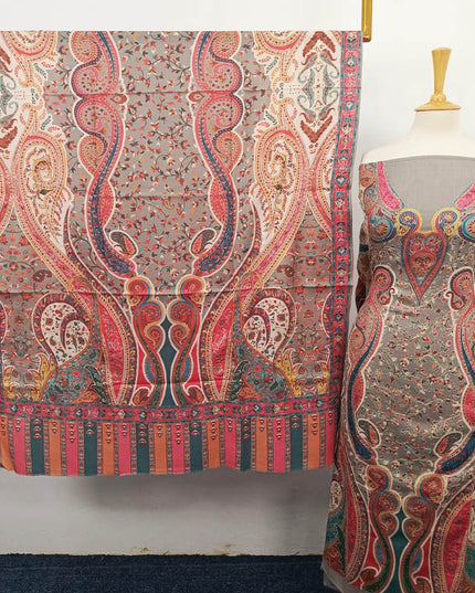 Embroidered Kani Silk Wool 3PC Unstitched