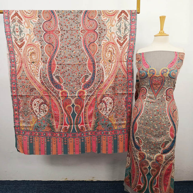 Embroidered Kani Silk Wool 3PC Unstitched