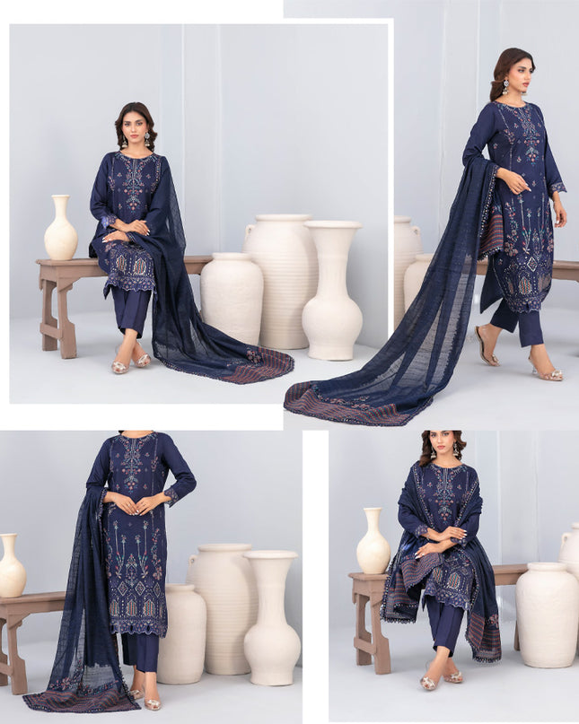 Embroidered Viscose Slub 3PC Unstitched - Tawakkal Vol-4452