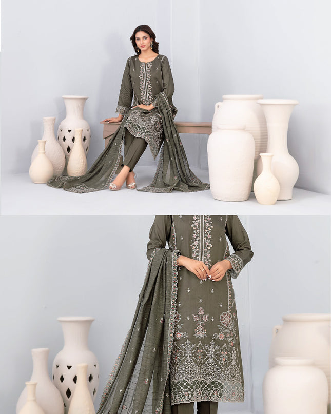 Embroidered Viscose Slub 3PC Unstitched - Tawakkal Vol-4452