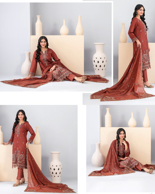 Embroidered Viscose Slub 3PC Unstitched - Tawakkal Vol-4452