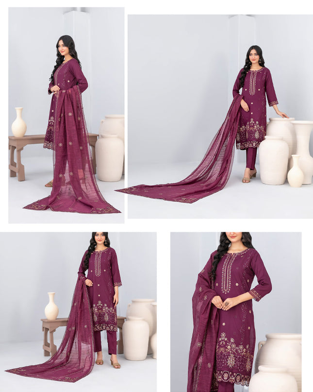 Embroidered Viscose Slub 3PC Unstitched - Tawakkal Vol-4452