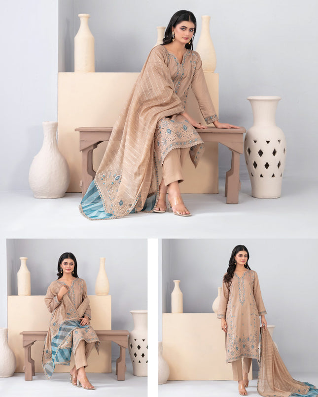 Embroidered Viscose Slub 3PC Unstitched - Tawakkal Vol-4452